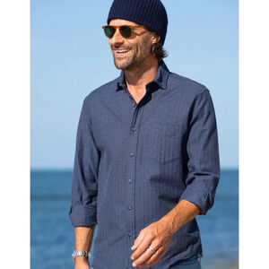Size XL Proper Cloth Teton Blue Herringbone Flannel Button  Down Shirt